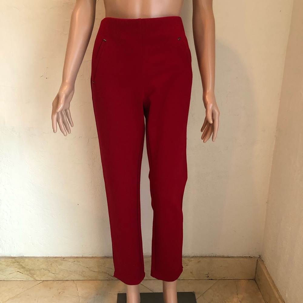 Chico’s Juliet Red Cropped Ankle Pants Slim Trim Detail Women’s Size 4 Elastic